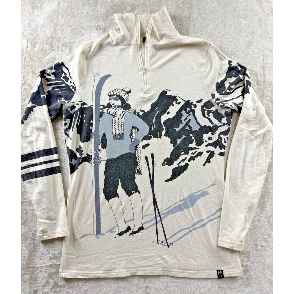 NEVE Apres Ski Base Layer 1/4 Zip Top Graphic Sugarloaf Silk Wool Large